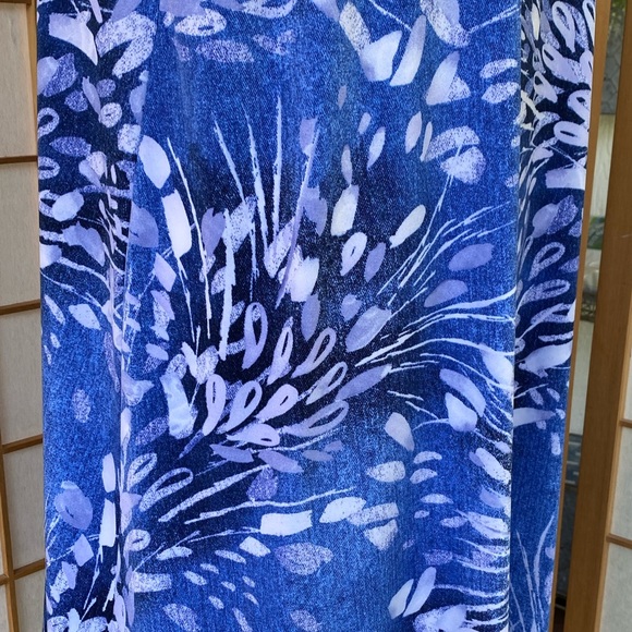 Clara Sun Woo Midi Stretch Knit Sleeveless Blue Print Swing Shift Dress SZ 1X - Picture 7 of 13